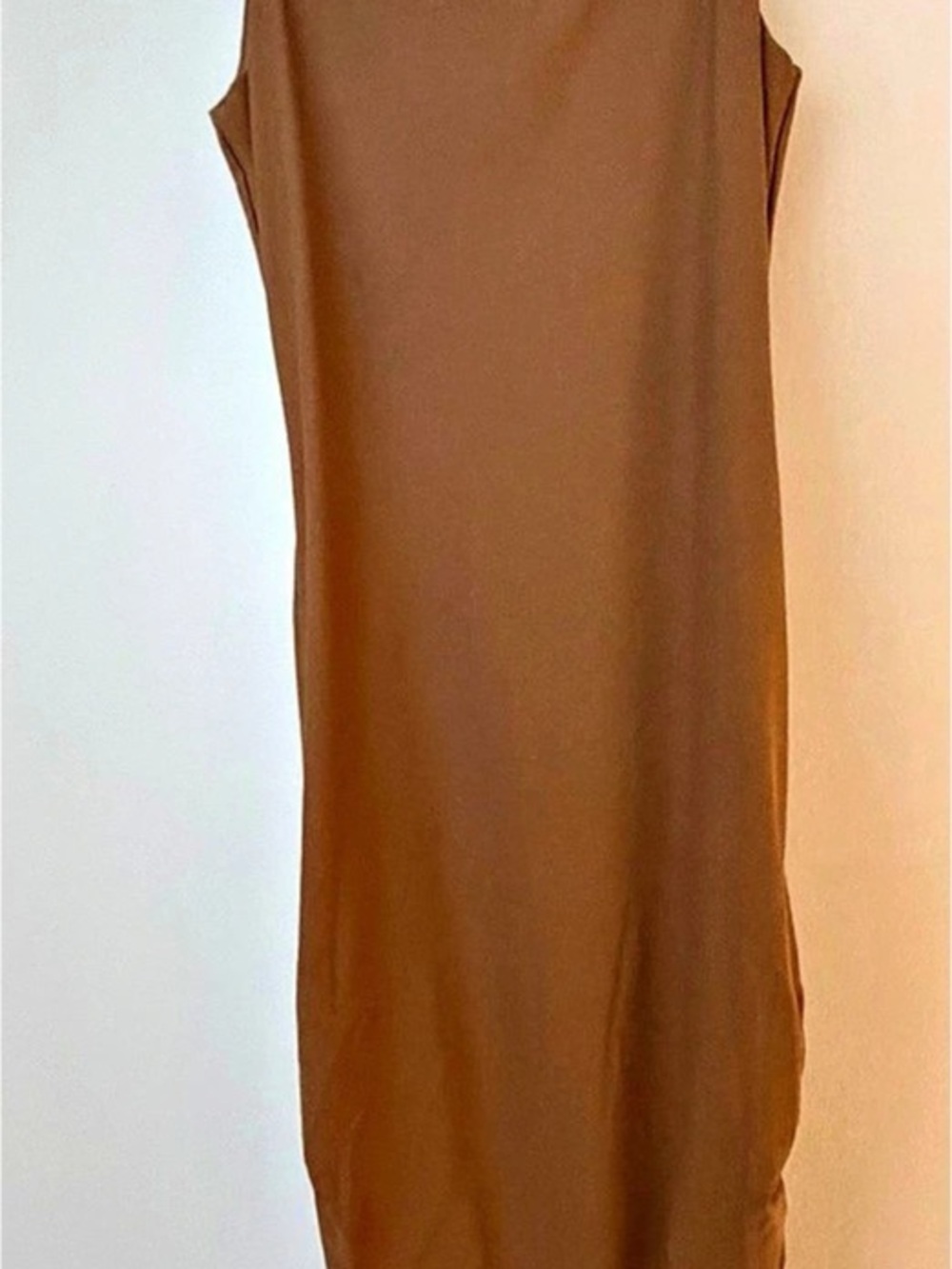 Ruched Midi Dress in Tan-  XS